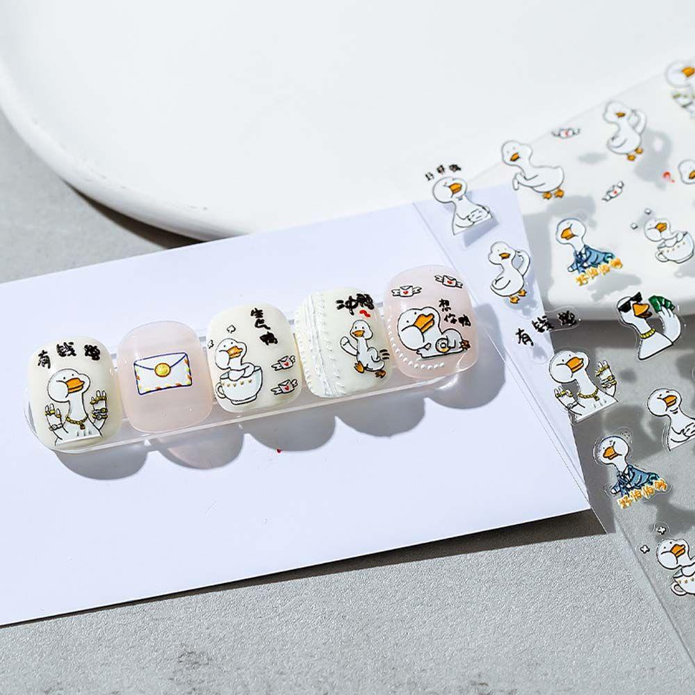 OCEANMAP Miếng Dán Trang Trí Móng Tay 5D Hình Vịt / Gấu Dập Nổi Dễ Thương