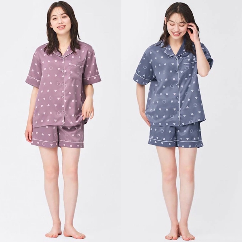 Bộ quần áo cộc pyjama nữ in hình trái tim dễ thương của GU - Nhật Bản