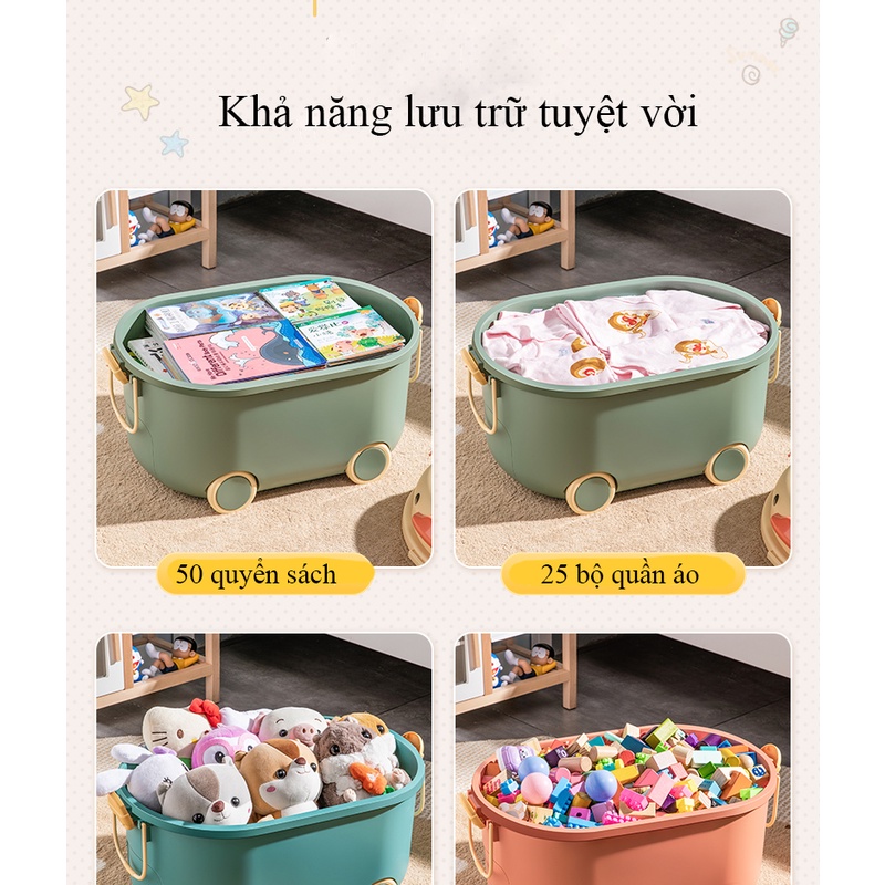 Thùng đựng đồ chơi cho bé hình con vịt có bánh xe, tay cầm nắp thùng xếp lego có thể đựng quần áo, sách vở