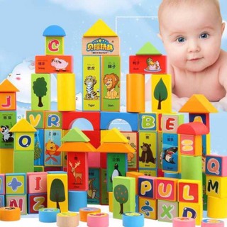Đồ chơi xếp hình khối bằng gỗ - chữ cái, chữ số và các con vật 100 chi tiết