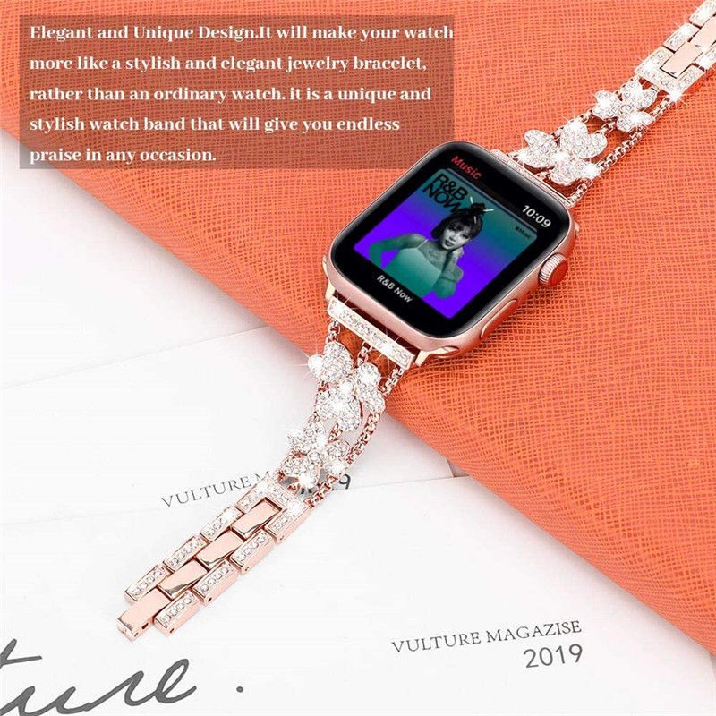 Dây Đeo Đồng Hồ Bằng Thép Không Gỉ 41mm 45mm 38mm 42mm 44mm 40mm Sang Trọng Cho Apple iWatch 7 6 5 SE 4 3 2 1