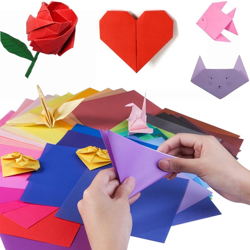 100 Tờ Vuông Giấy Origami Mặt Hai Màu Giấy Gấp Origami Nhiều Màu Trẻ Em Handmade DIY Scrapbook Nghệ Thuật