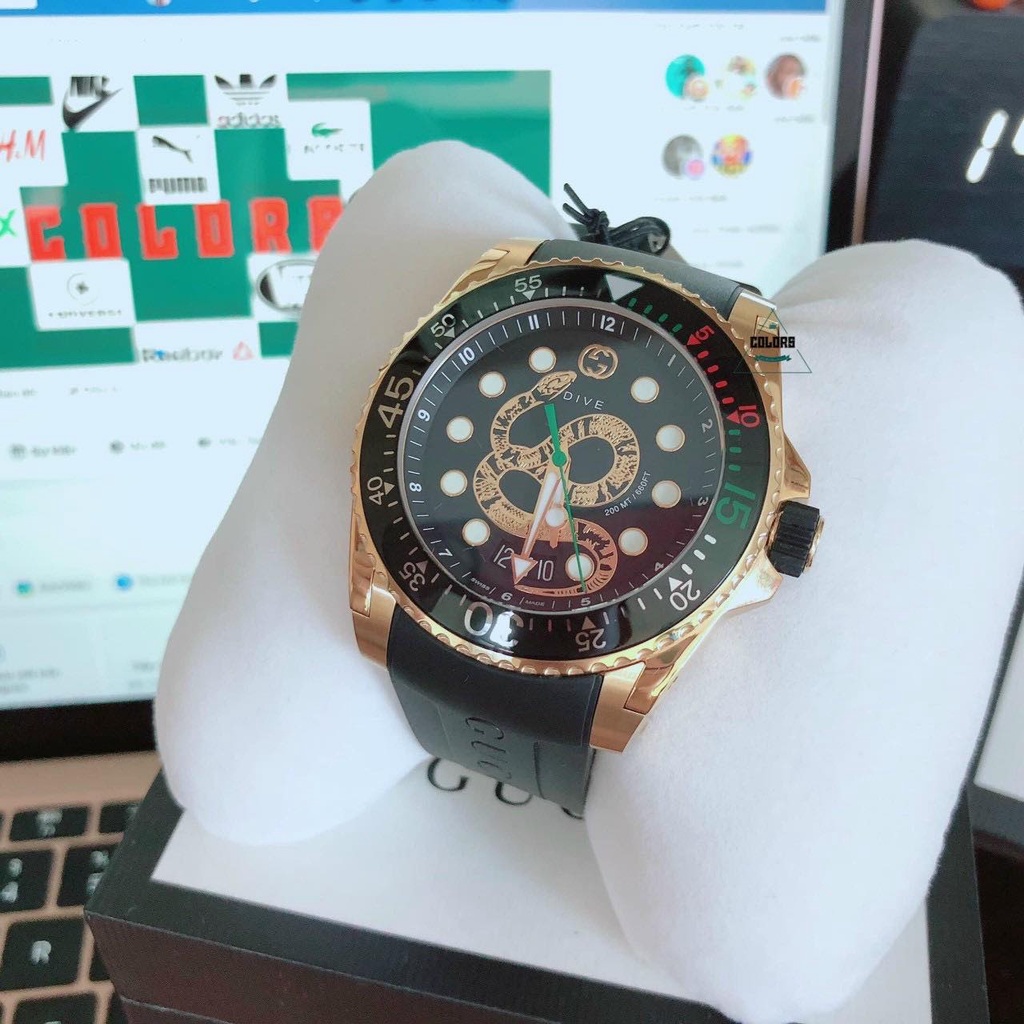 Đồng Hồ Nam Gucci Dive Quartz Black Dial Men Watch YA136219