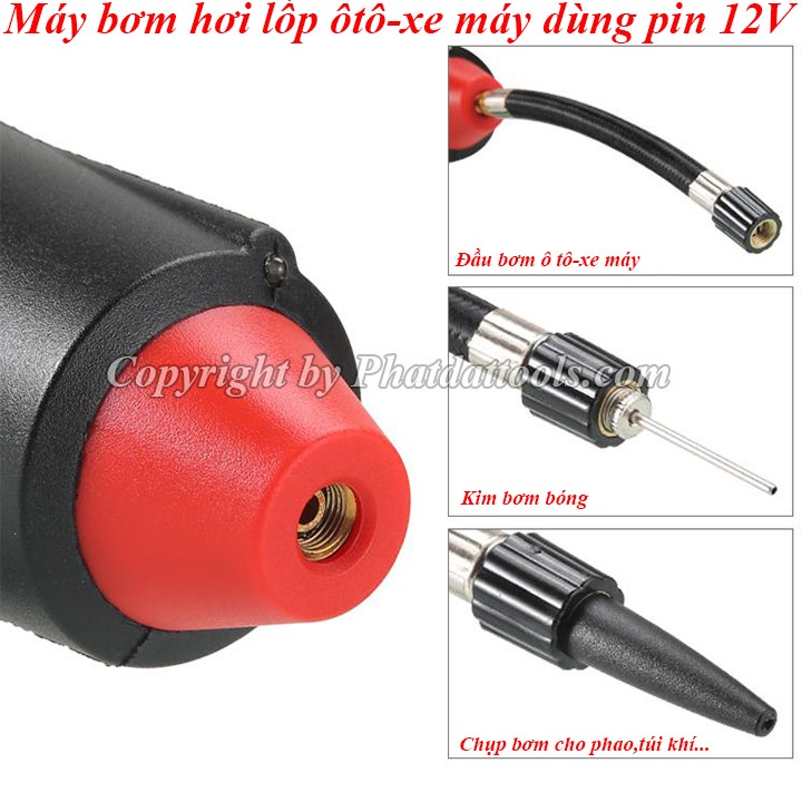 Máy Bơm Hơi Lốp Ôtô-Xe Máy Dùng Pin 12V - Màn Hình Hiển Thị Áp Lực Nén - Bơm Đa Năng, Hữu Dụng - Bảo Hành 6 Tháng