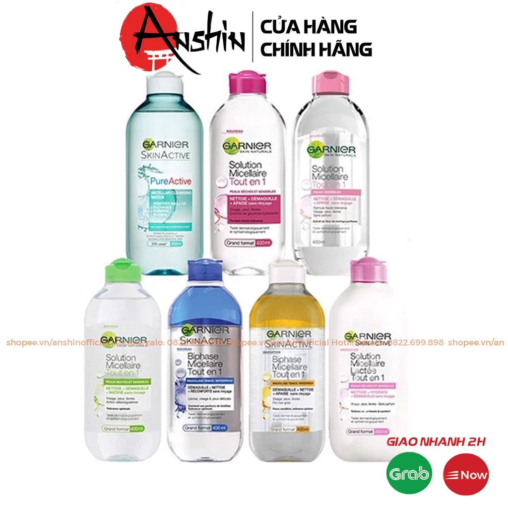 Nước tẩy trang Garnier 400ml Pháp, nước tẩy trang cho mọi loại da - Anshin