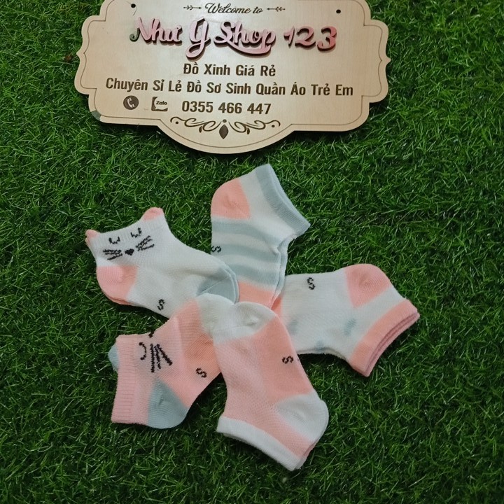 B28 - Set 5 Đôi Tất Quảng Châu Điều Hòa Cotton Cổ thấp Kid's Socks Túi Zip Mềm Mại Thoáng Khí Cho Bé Từ 0-3 Tuổi