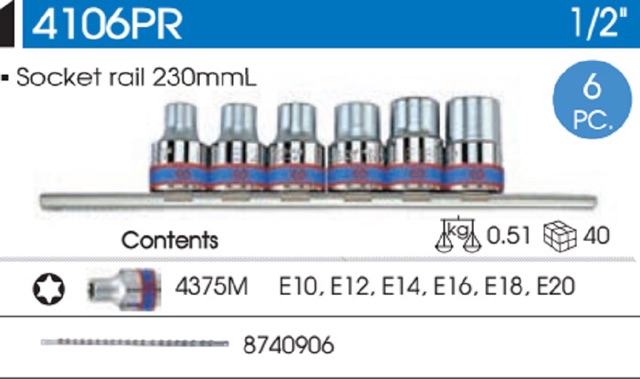 4106PR Bộ đầu tuýp sao 6 chi tiết Kingtony 1/2