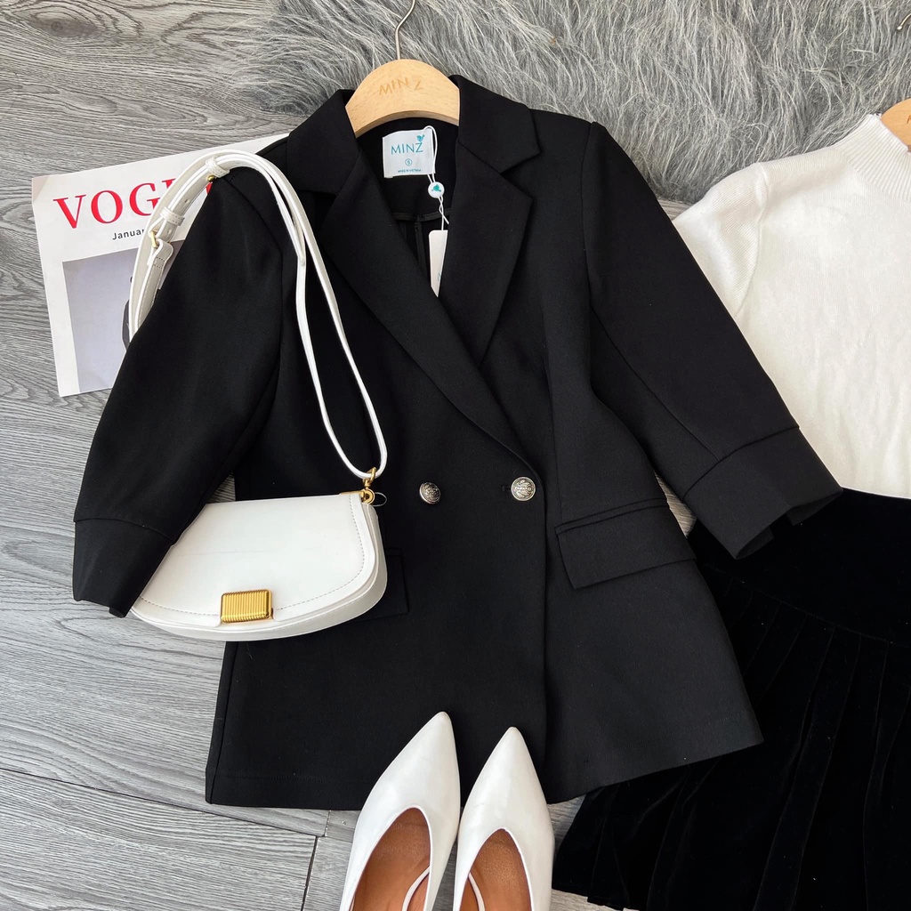 Áo Vest Công Sở Nữ Minz Store Mã AV3332, Thiết Kế Tay Lửng 2 Túi Phong Cách Hàn Quốc