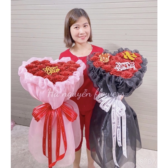 Hà nội ship hoả tốc-Hoa sinh nhật : bó hoa hồng 22 bông  nhũ kết hợp voan siêu xinh nhận đặt màu hoa theo yêu cầu)