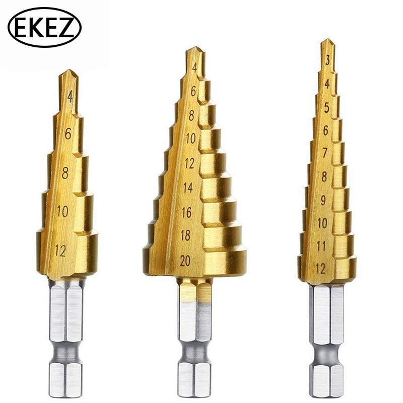 EKEZ Set 3 Mũi Khoan Bước HSS-NUR Chính Hãng Phủ Titan Siêu Cứng 3-12mm 4-12mm 4-20mm