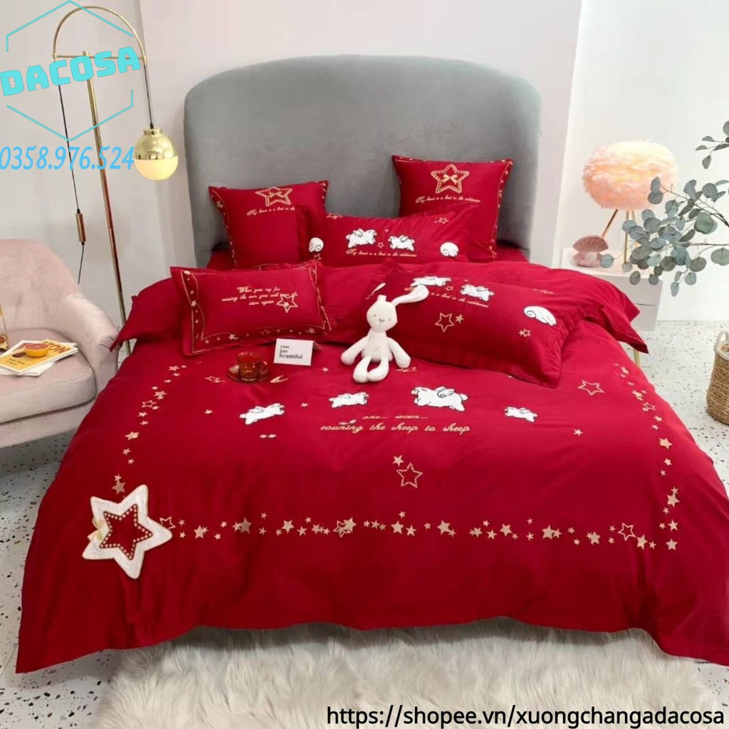 Set Chăn Ga Gối Lụa Lễ Cưới Hoàng Gia 7 Món - Dacosa Wedding