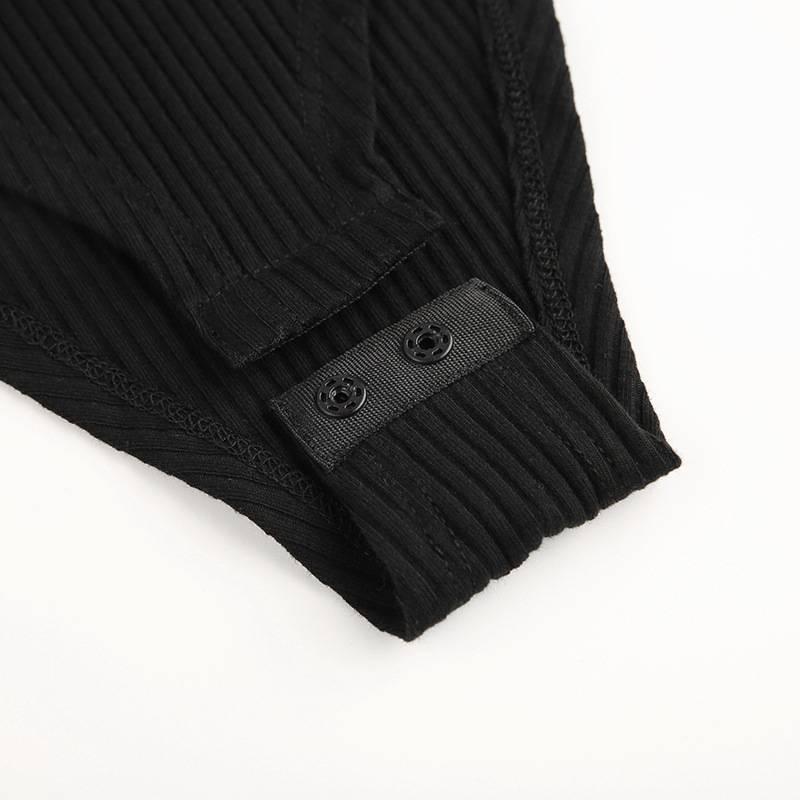 Bodysuit dệt kim tay dài cổ chữ V quyến rũ cho nữ | BigBuy360 - bigbuy360.vn