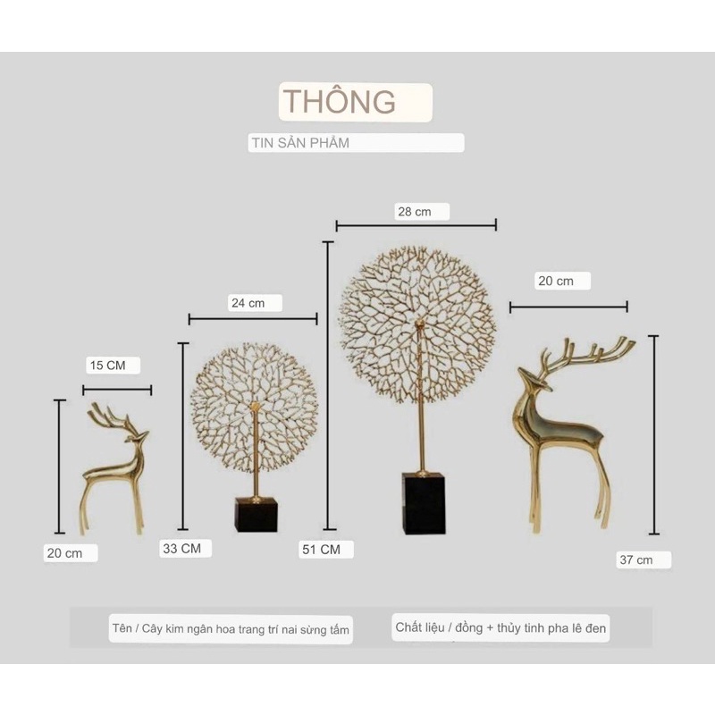 Decor Nai và Cây Tài Lộc đồng nguyên chất. Làm qua tặng Trang trí Tân Gia.