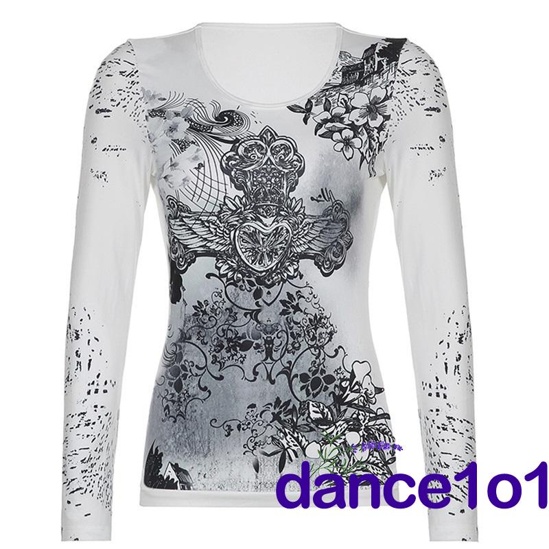 Áo thun nữ tay dài in hình đôi cánh trái tim phong cách vintage