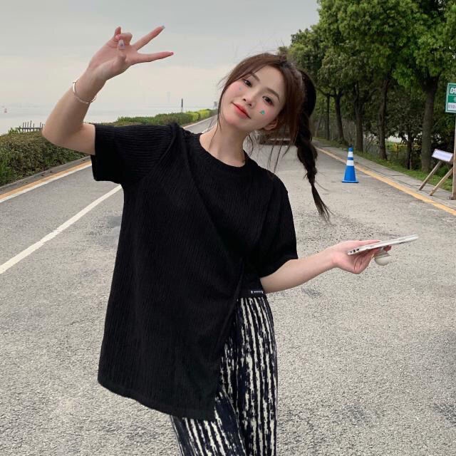 Áo Thun Tay Ngắn Dáng Rộng Xẻ Tà Thời Trang Mùa Hè Cho Nữ