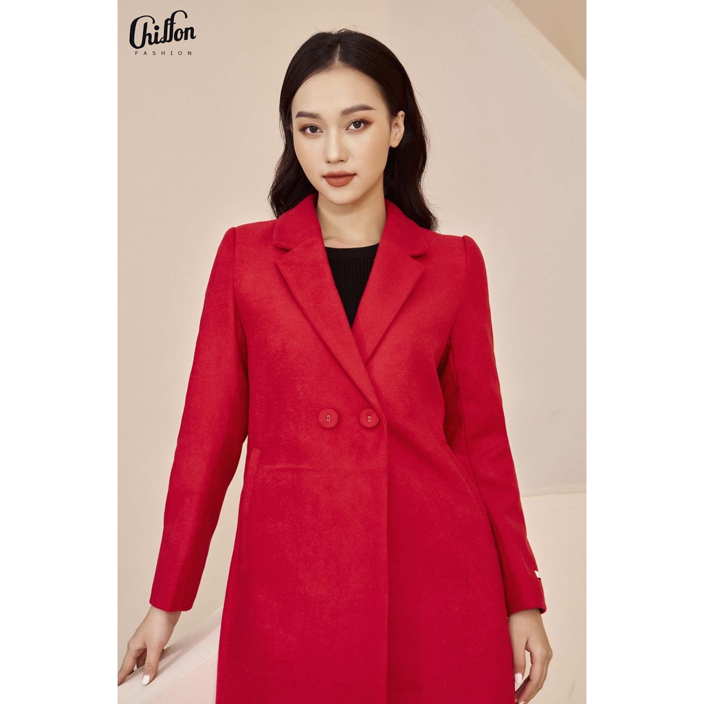 Áo dạ dáng suông túi chéo, Áo dạ cao cấp thiết kế Chiffon