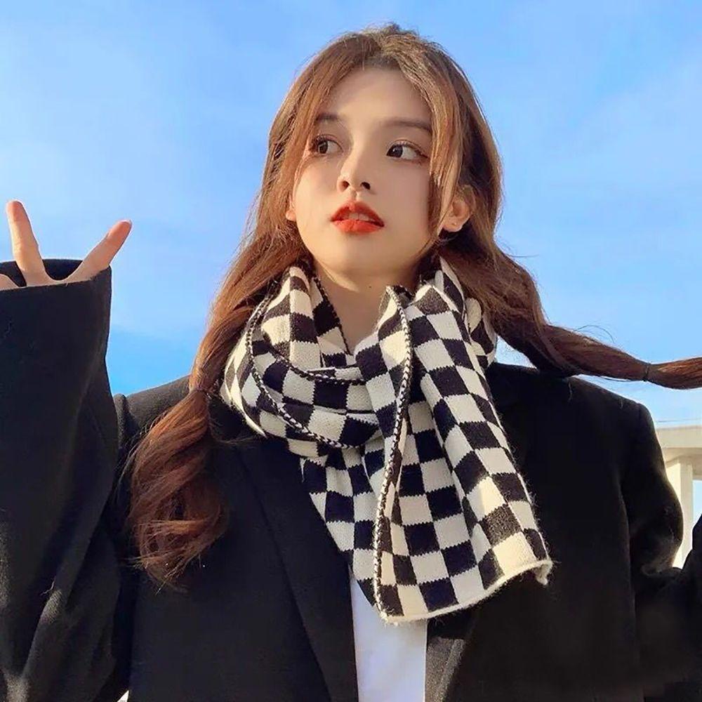 Khăn Choàng Cổ Họa Tiết Sọc Caro Phong Cách Retro Cho Nữ