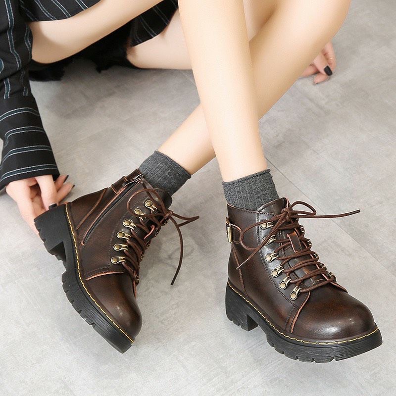 Copper boots đế cao  - Boots da bò nữ phong cách vintage, retro