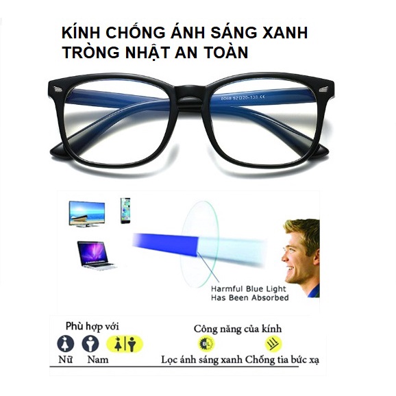 Kính chống ánh sáng xanh nam/nữ, giảm váng đầu mệt mỏi,nhức mắt KT024, dễ ngủ khi xem điện thoại,máy tính