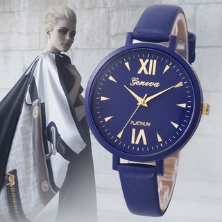 ☆ Đồng hồ quartz chạy kim, số La Mã với dây da, nhãn hiệu Geneva