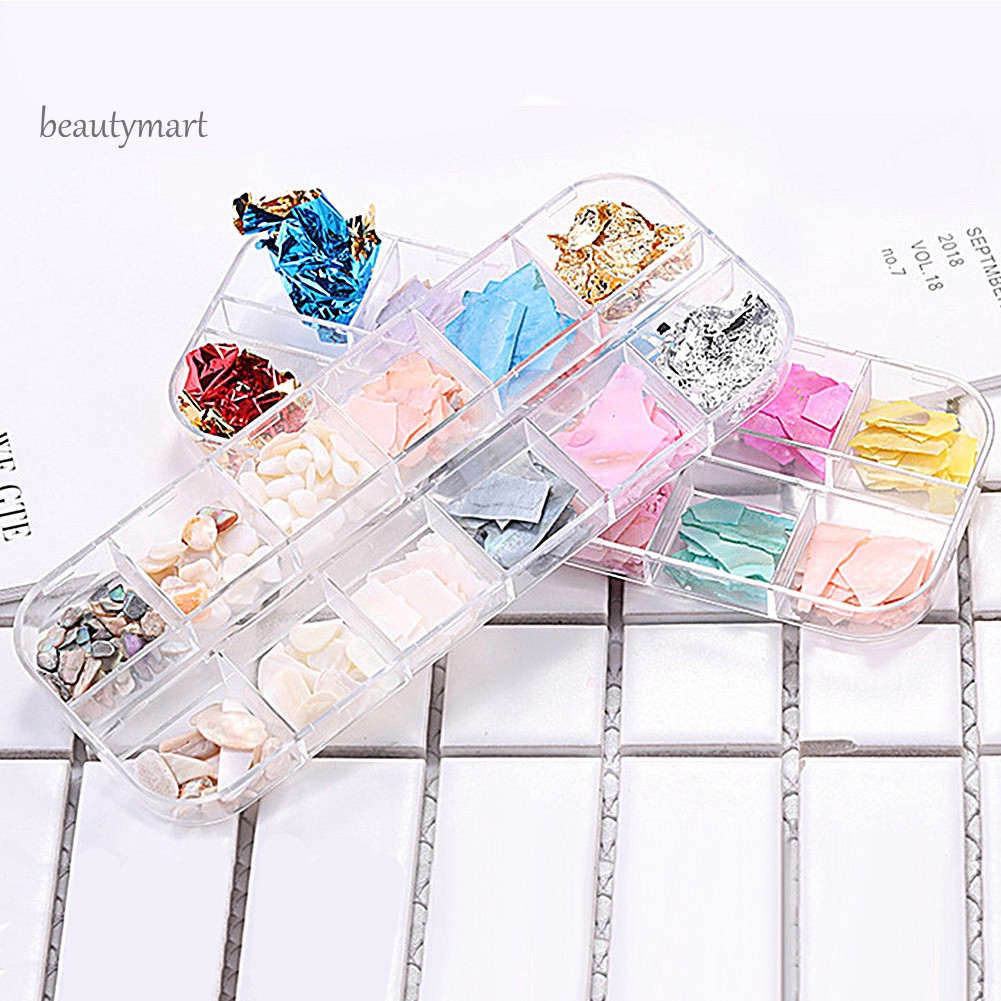 Hộp kim tuyến trang trí móng 12 màu sắc khác nhau