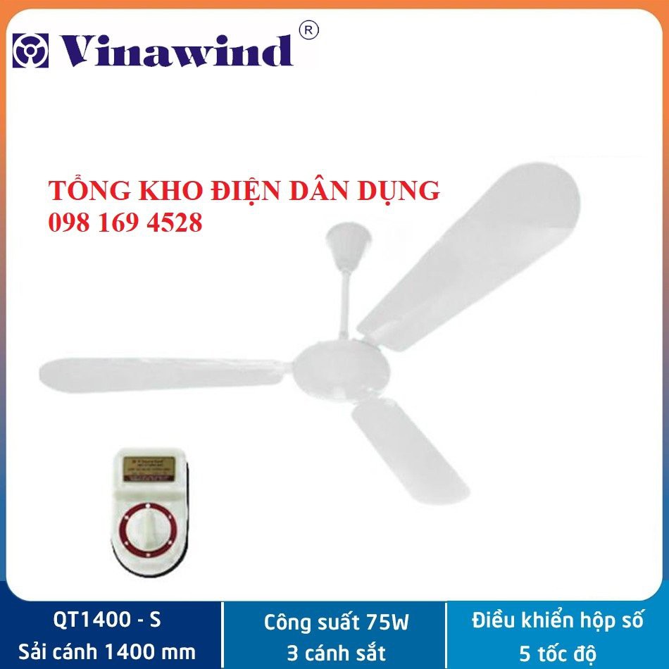 [CHÍNH HÃNG] Quạt trần Vinawind - QT1400N, hộp số 5 cấp, 3 cánh nhôm