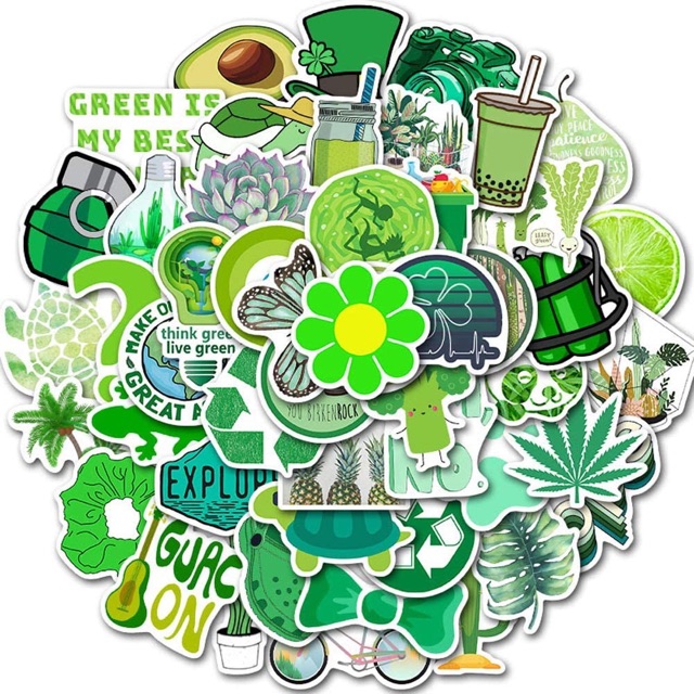 Set 30-50 sticker xanh lá cây ép lụa / hình dán chủ đề màu xanh lá cây