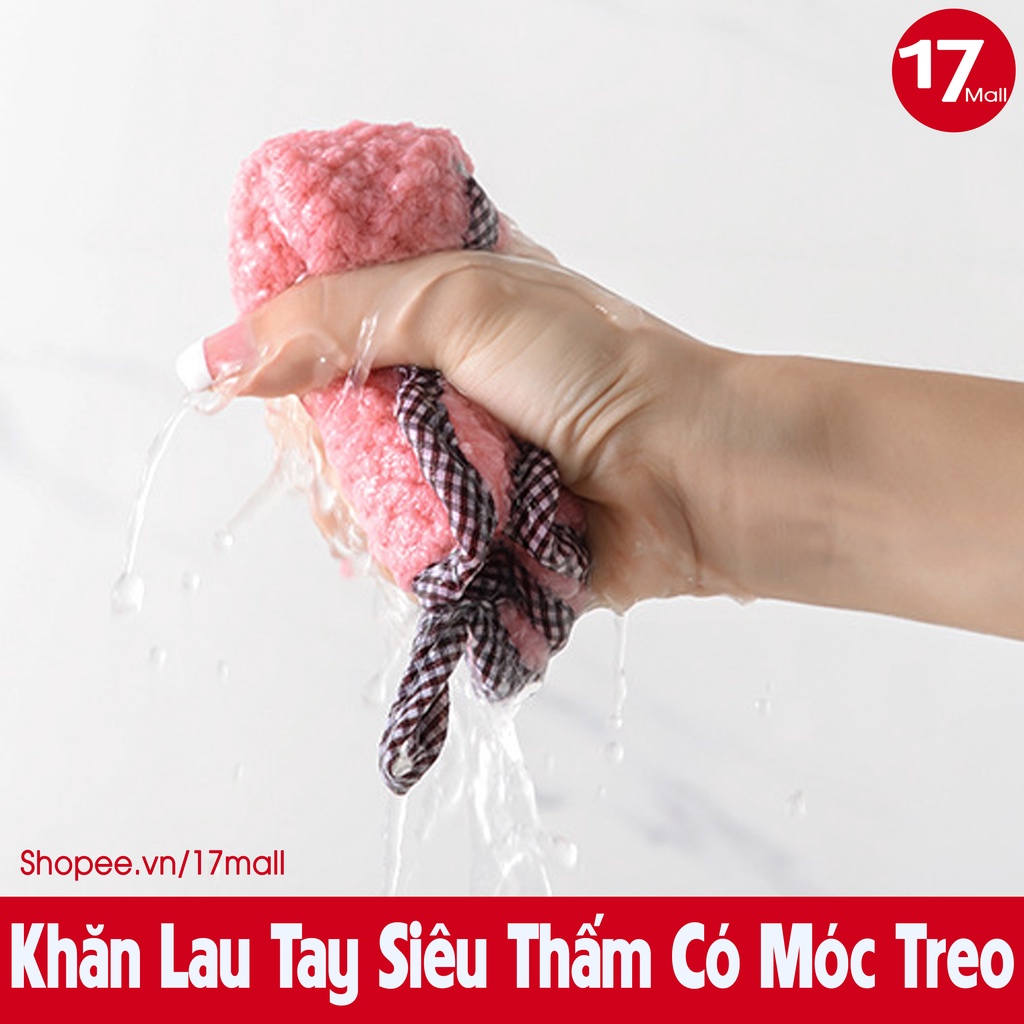 Khăn lau tay nhà bếp siêu thấm, nhanh khô, có móc treo mềm mịn, khăn lau đa năng vuông 🛒17Mall