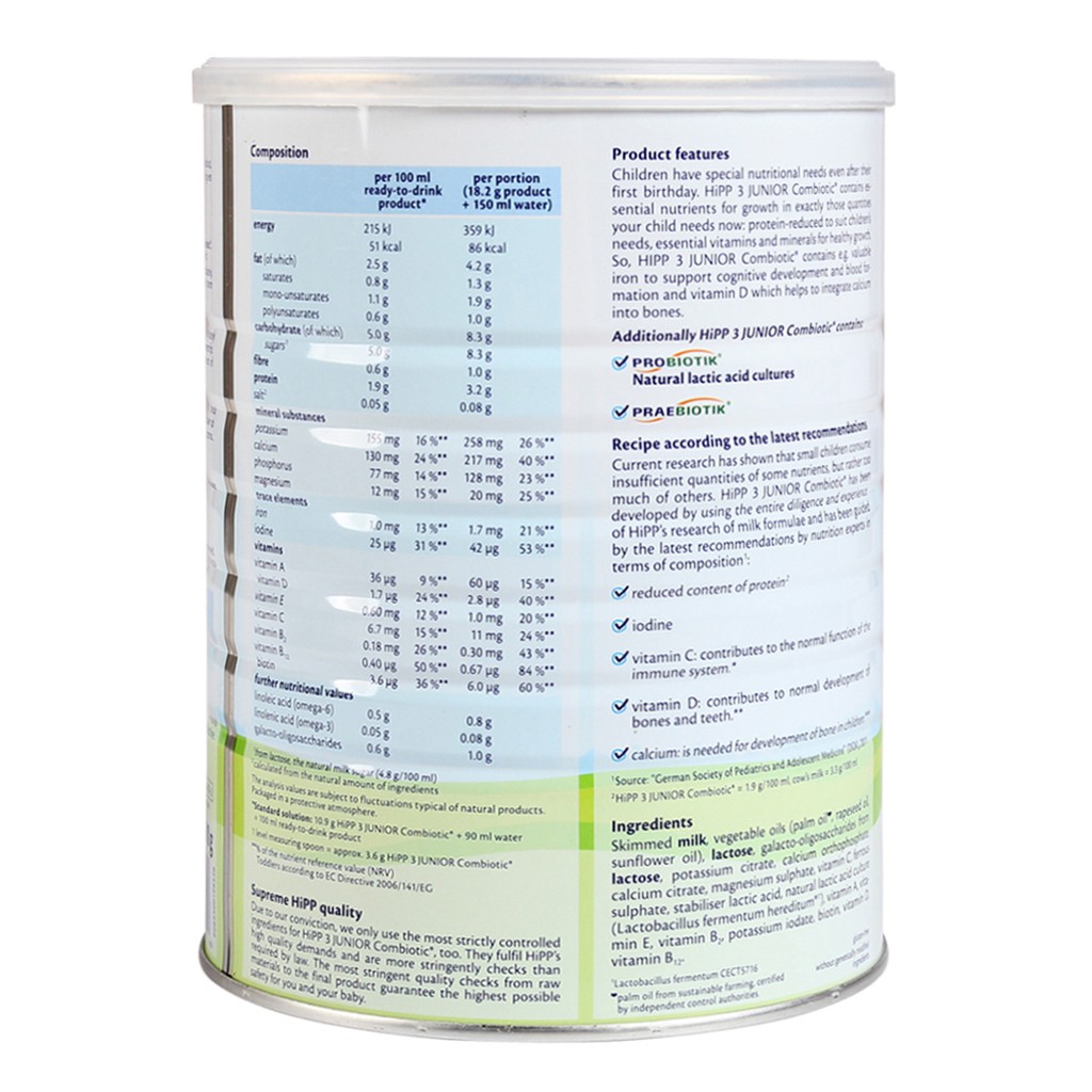 [CHÍNH HÃNG] Sữa Bột HiPP Junior Combiotic 3 - Hộp 800g (Cho bé 1-3 tuổi)