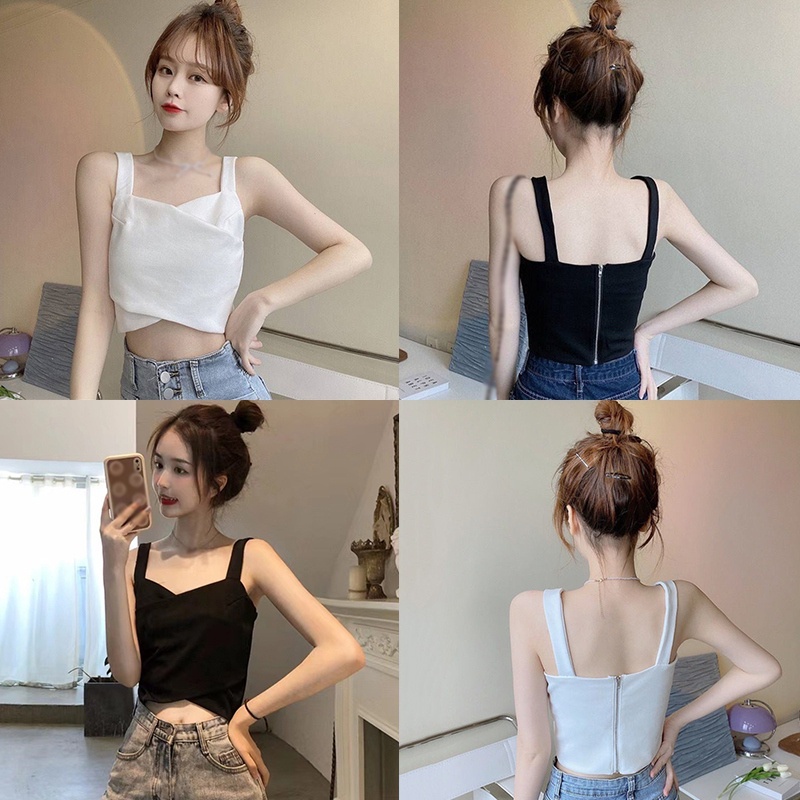 Áo Croptop Hai Mặt Dáng Ôm Có Khóa Kéo Thời Trang Mùa Hè Quyến Rũ Cho Nữ