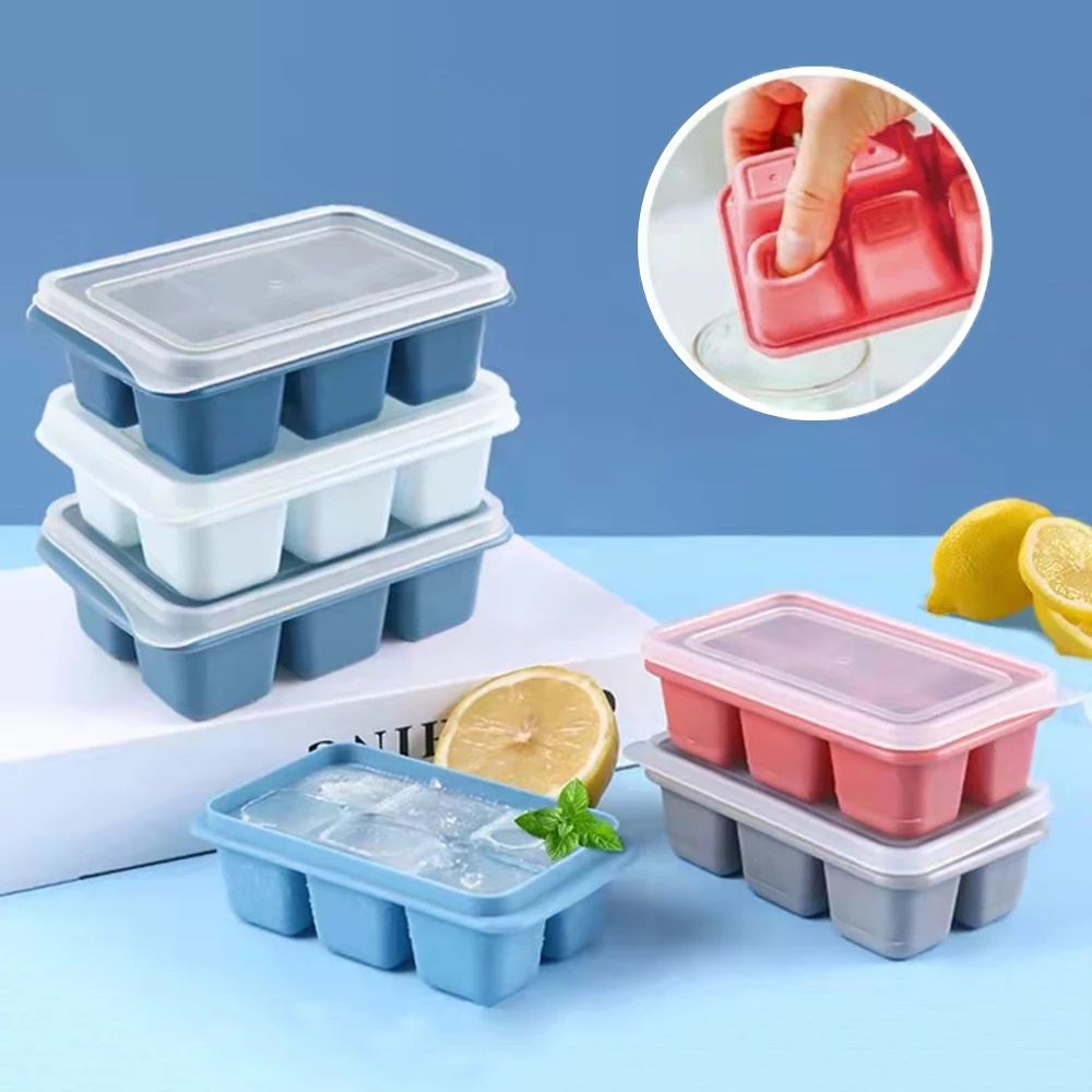 Khuôn Làm Đá Viên 6 Ngăn Có Nắp Đậy Tiện Lợi