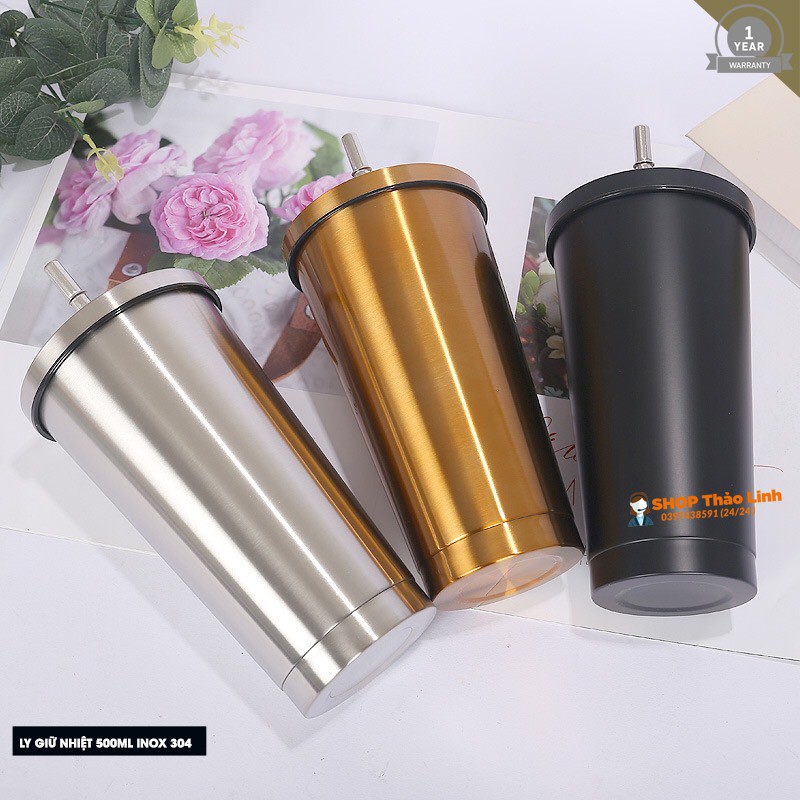 Ly giữ nhiệt 500mL cao cấp kèm ống hút inox - ly giữ nhiệt INOX304 - Giữ nhiệt Siêu Lâu - Nhiều Màu Lựa Chọn -