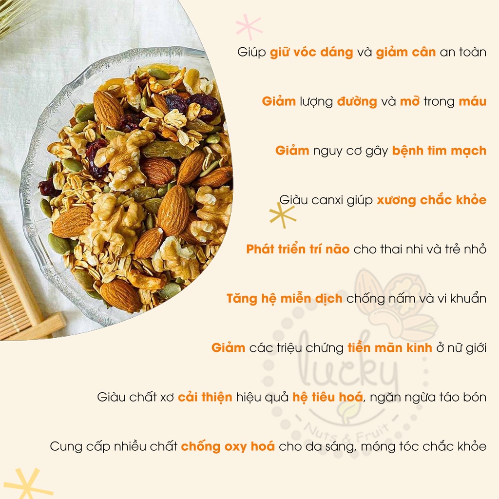 Ngũ cốc giảm cân  [GRANOLA SIÊU NHIỀU HẠT - HÀNG CAO CẤP] | Ngũ cốc dinh dưỡng Luckynuts 500g