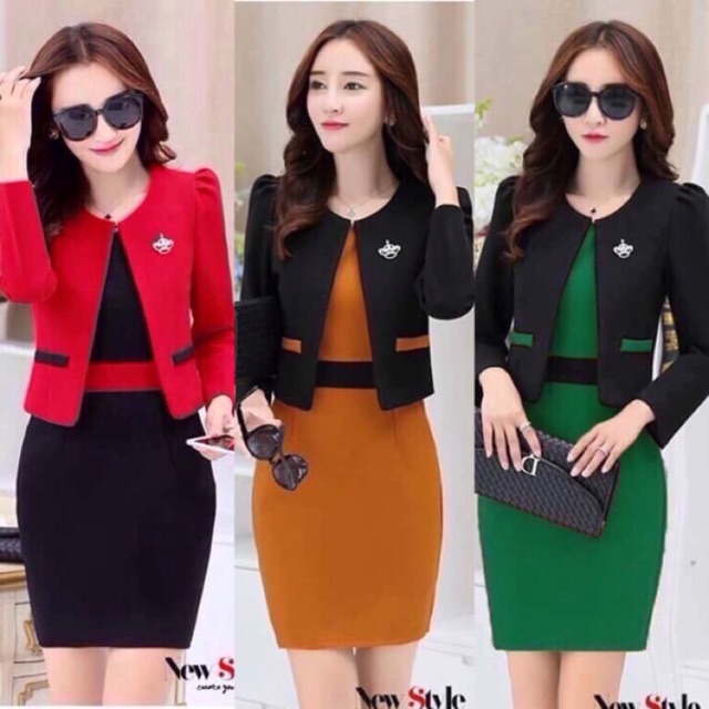 Set công sở đầm body áo khoác ngoài