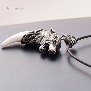Alliance Dây chuyền mặt bạc phối mặt răng nanh chó sói cổ điển thời trang cho nam