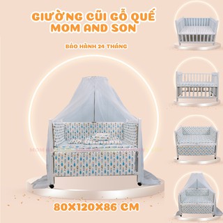 Giường cũi trẻ em mom and son-gỗ quế tự nhiên xuất khẩu màu trắng-bh 24 tháng.