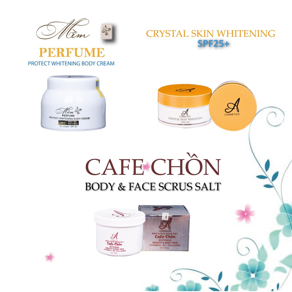 Combo Kem Body Mềm , Ủ Trắng Pha Lê Tinh Thể Nước & Muối Tẩy Tế Bào Chết Cafe Chồn Acosmetics | BigBuy360 - bigbuy360.vn