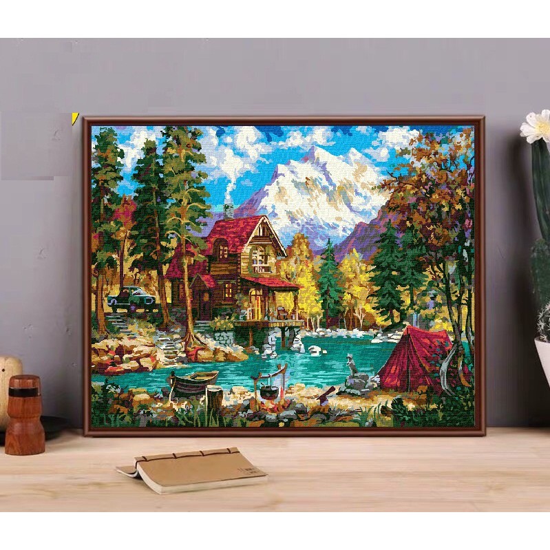 [SẴN]Tranh tô màu theo số, sơn dầu số hóa, TẶNG KHĂN, đã căng khung 40 x 50cm, đủ phụ kiện, có dầu bóng -Moonshop