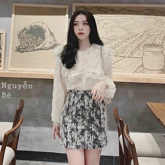 Áo sơ mi ren tơ bèo tiểu thư