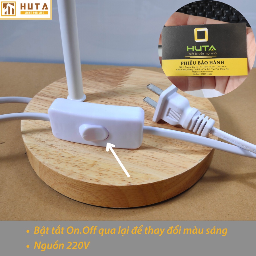 Đèn Bàn Làm Việc Vintage HUTA, Chân Đế Gỗ, Led Ánh Sáng Trắng Vàng, Decor Trang Trí, Dùng Làm Đèn Học Chống Cận, Mã LVG1