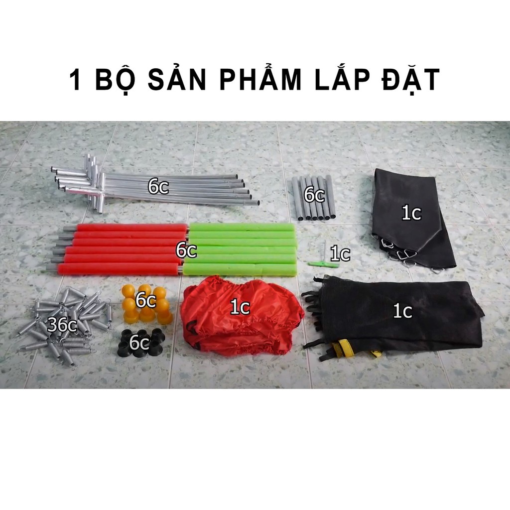 Nhà nhảy nhún, nhà bóng trẻ em, nhà nhún lò xo lục giác có lan can, đệm nhún lò xo cho bé siêu cao cấp