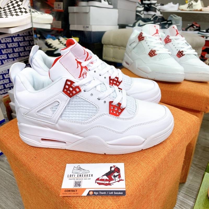 Giày Bóng Rổ Jordan 4 Retro White Red , JD4 Trắng Đỏ