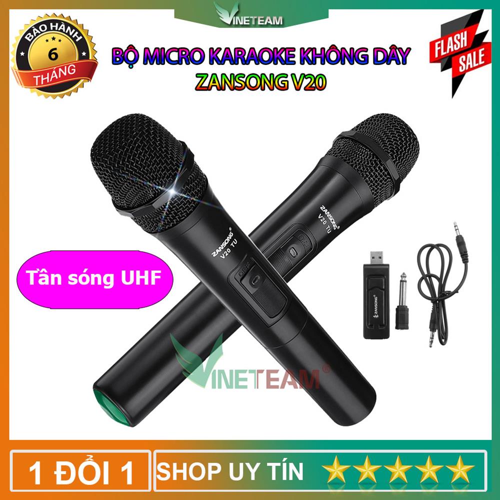 Bộ 2 micro karaoke không dây ZANSONG V20 sóng UHF cho DÙNG CHO ÂM LY, DÀN ÂM THANH VÀ CÁC LOẠI LOA KÉO -dc4473