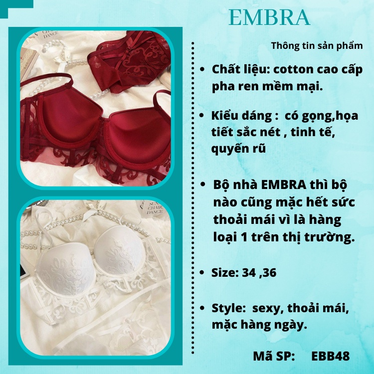 Bộ đồ lót nữ EMBRA họa tiết thêu nổi cao cấp EBB48