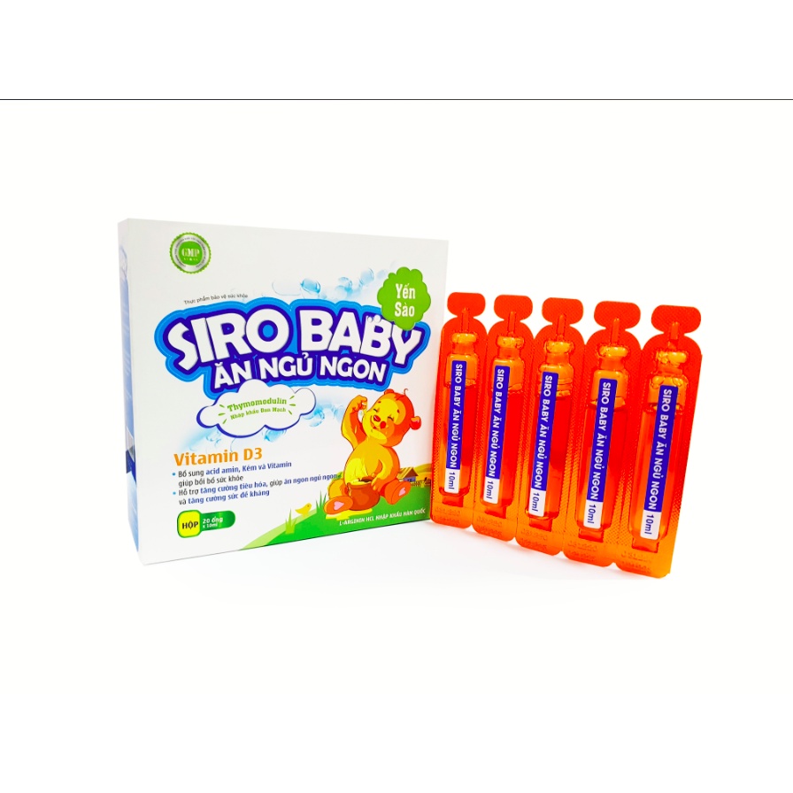 SIRO BABY ĂN NGỦ NGON YẾN SÀO 10ML 20 ỐNG CUNG CẤP D3 ACID AMIN VÀ KẼM VỊ NGỌT DỄ DÙNG BÉ THÍCH