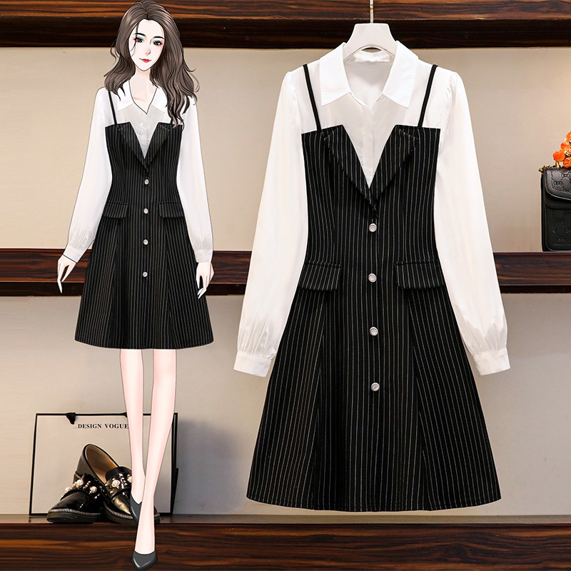 🌸Hàng Order🌸 Váy Sơ Mi Bigsize Phối Thân Váy Kẻ Đính Cúc Ngọc Thanh Lịch 🌸Hàng Quảng Châu