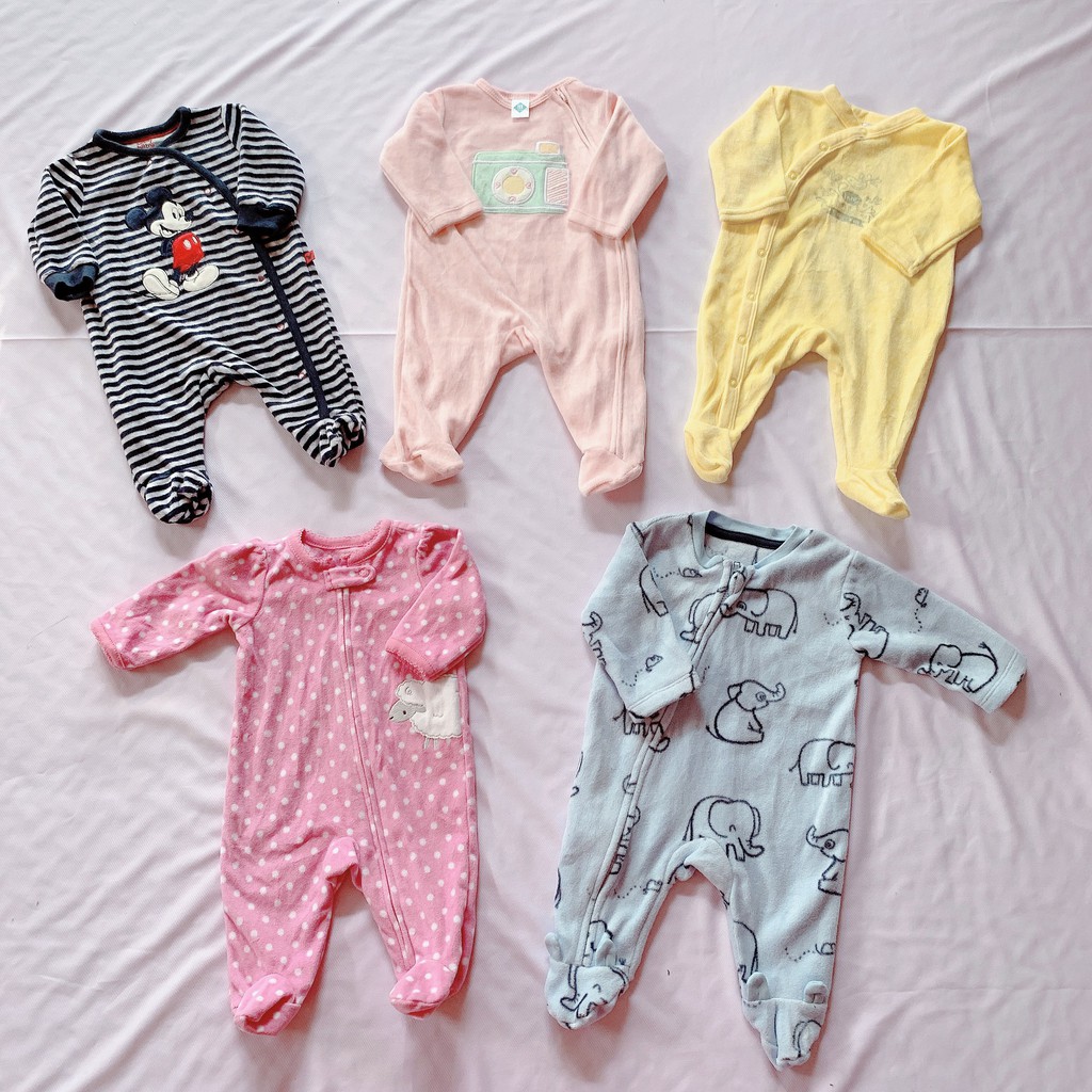 Sleepsuit, Body Nỉ, Nhung Xuất Dư Mix Hãng - Khóa Kéo Và Cúc Trước Cho Bé