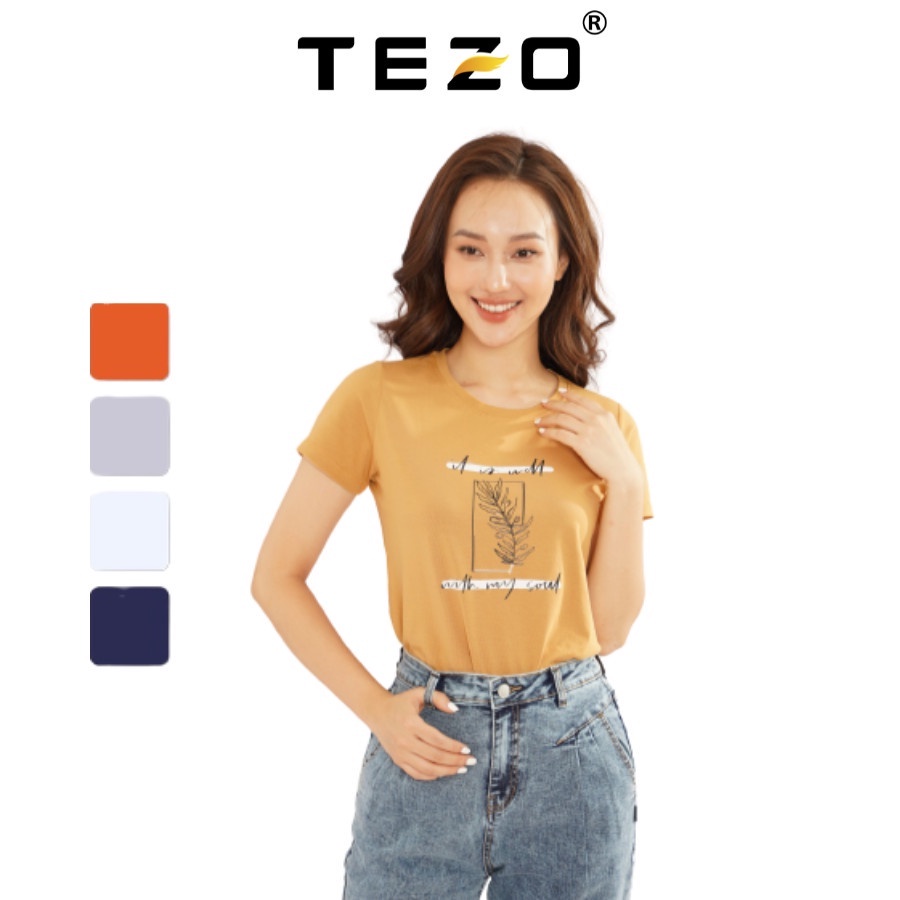 Áo phông nữ in hoạ tiết hình lá TEZO năng động thoải mái 2204APOT03