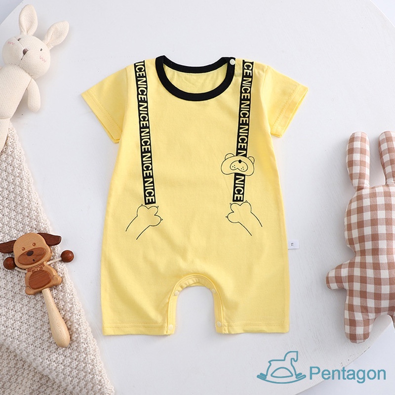 Bộ Áo Liền Quần Cotton Ngắn Tay In Họa Tiết Hoạt Hình Cho Bé