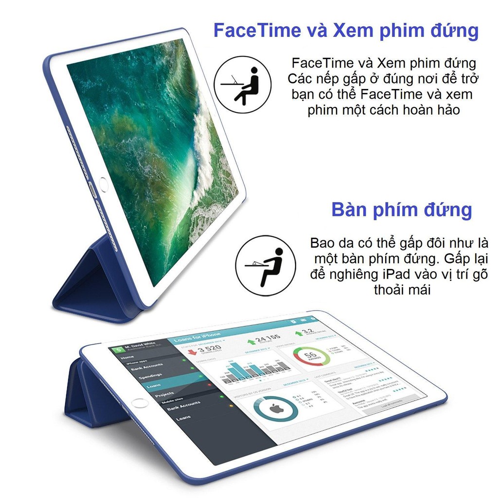 Bao da iPad Mini 123/ Mini 4/ Air/ Air 2/ New 2017/ 234/ Pro 9.7/ 2018 (L-Pink) - Tặng Nước vệ sinh điện thoại, iPad
